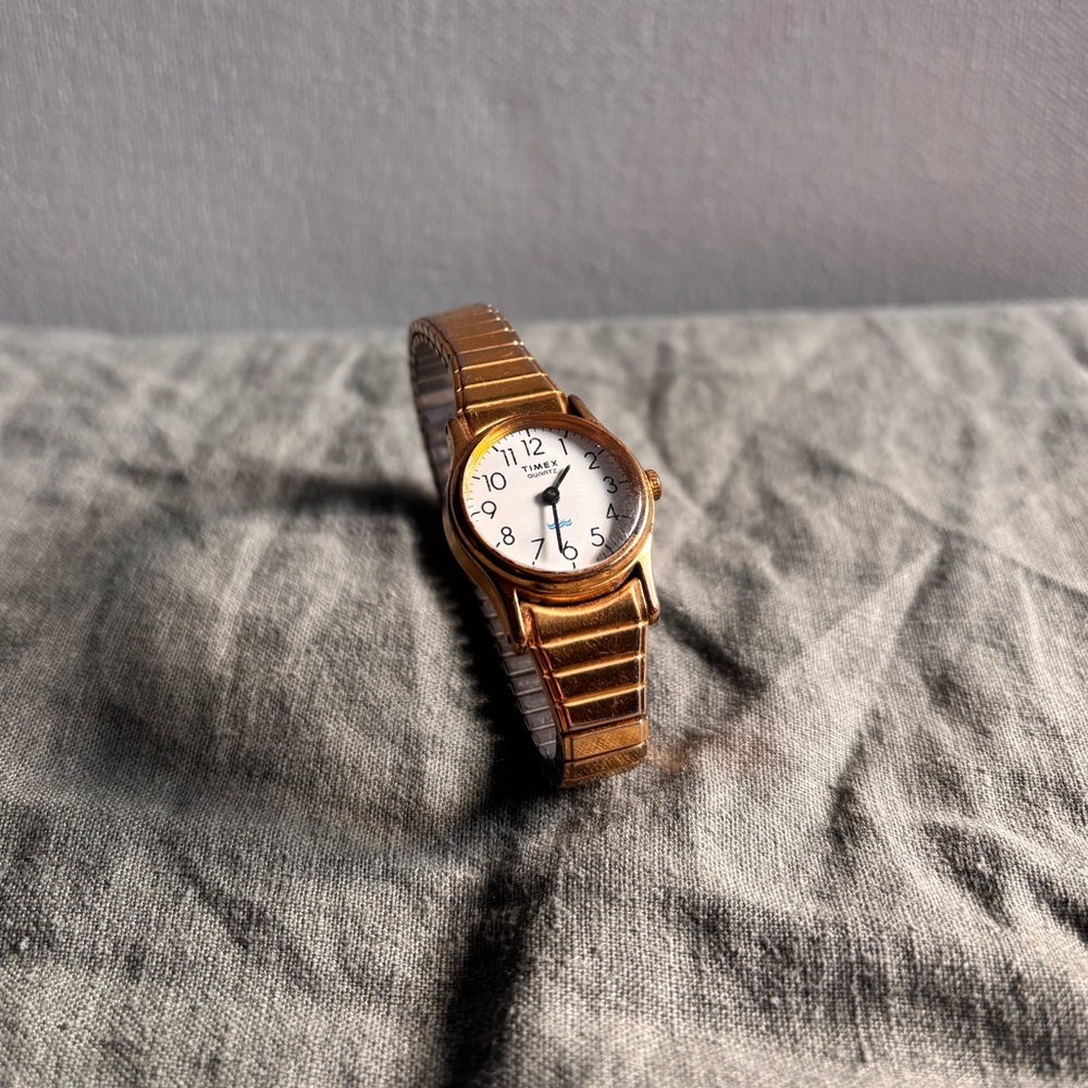 Timex Quartz Gold-Tone Expansion Band Watch with White Dial - Women’s Jewelry